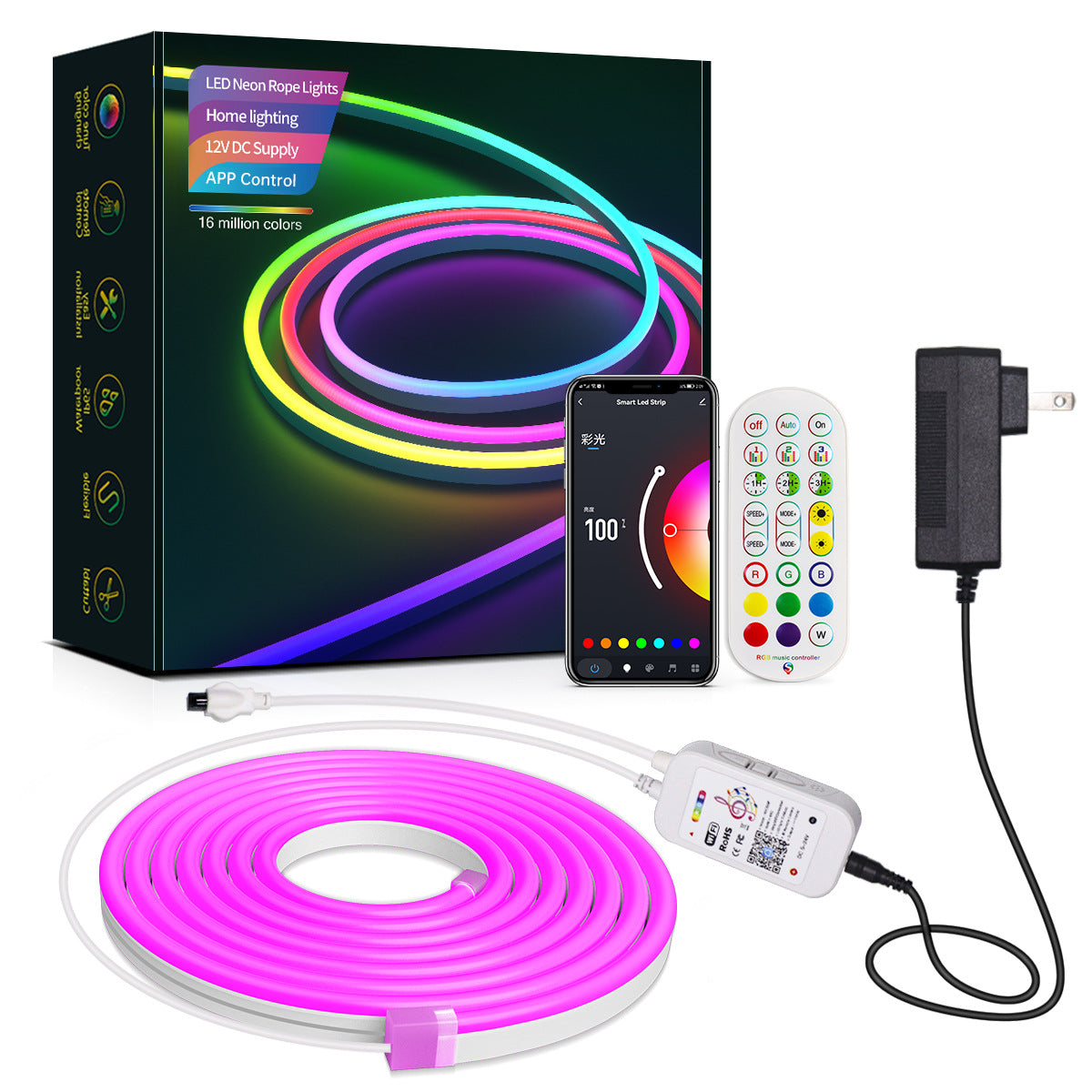 RGB Multi-color Neon Lights LED Neon Rope Light with Smart App and Music Sync - Waterproof and Flexible for DIY Decoration